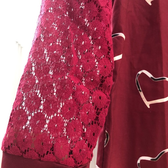 Love Heart Printed Red Lace Long Sleeve Casual Top - Picture 6 of 8